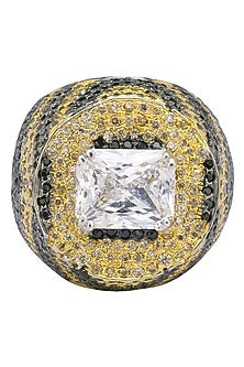 Rhodium Finish Black and Gold Zircon and Swarovski Ring