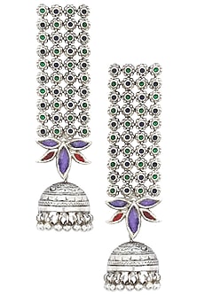 Antique Silver Finish Glass Stone Jhumki Drop Earrings