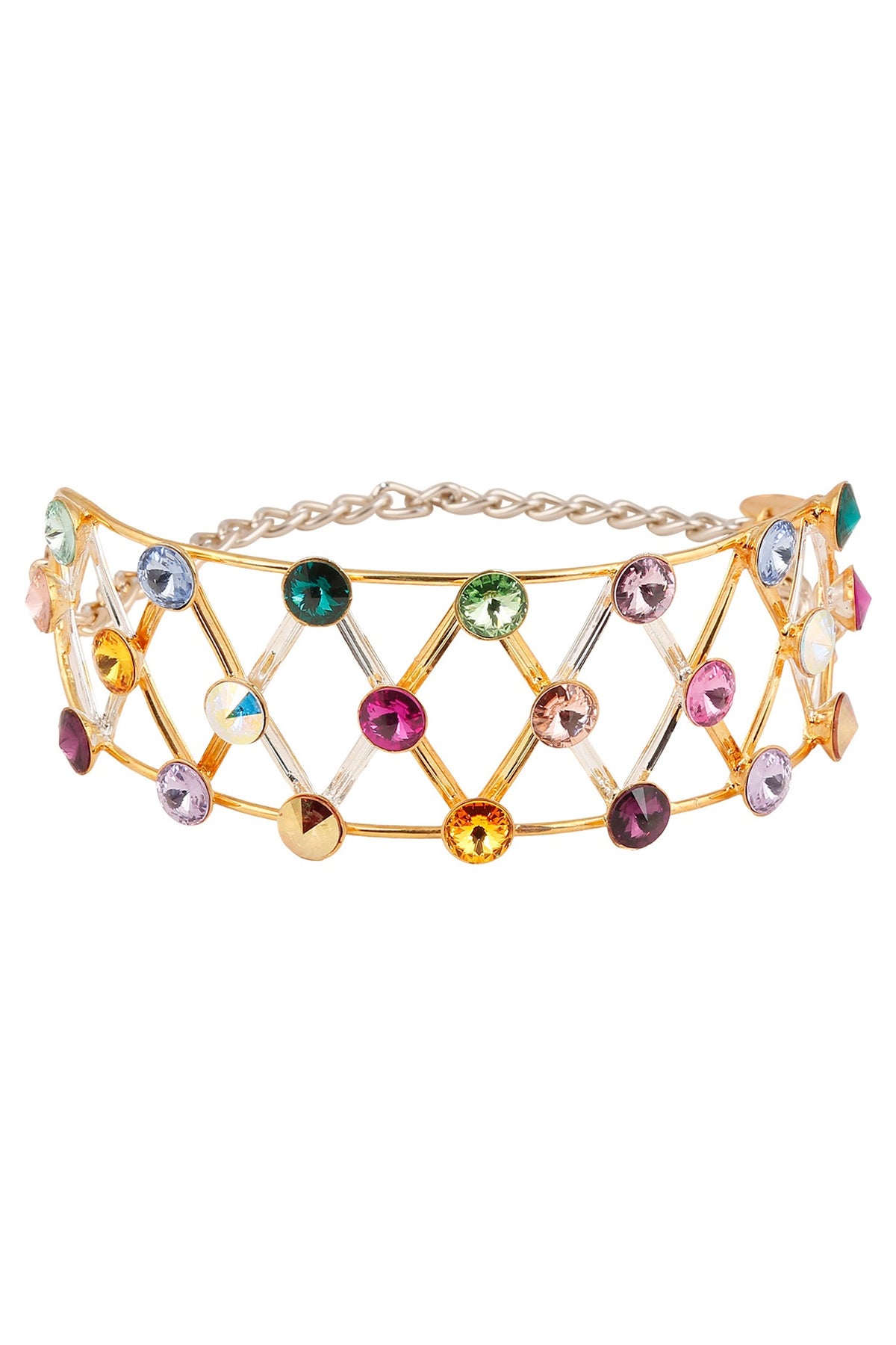 Gold Plated Multicolor Stone Choker Necklace