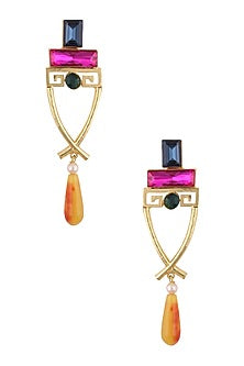 Gold Finish Blue, Pink, Yellow and Red, Stones Earrings