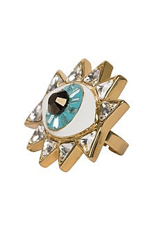 Glod Plated Evil Eye Ring with Swarovski Crystals