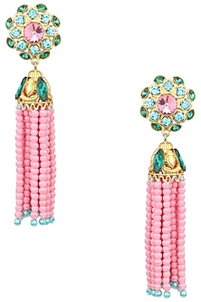 Gold Plated Baruka Pink Bead Tassel Earrings