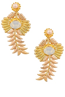 Gold and Rose Gold Finish Pearl Leaf Shape Earrings
