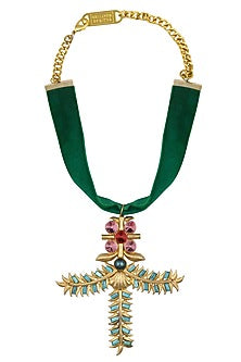 Gold Plated Angel Pendant Green Velvet Choker