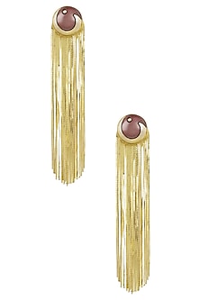 Gold Plated Maroon Stone Metal Long Tassel Earrings