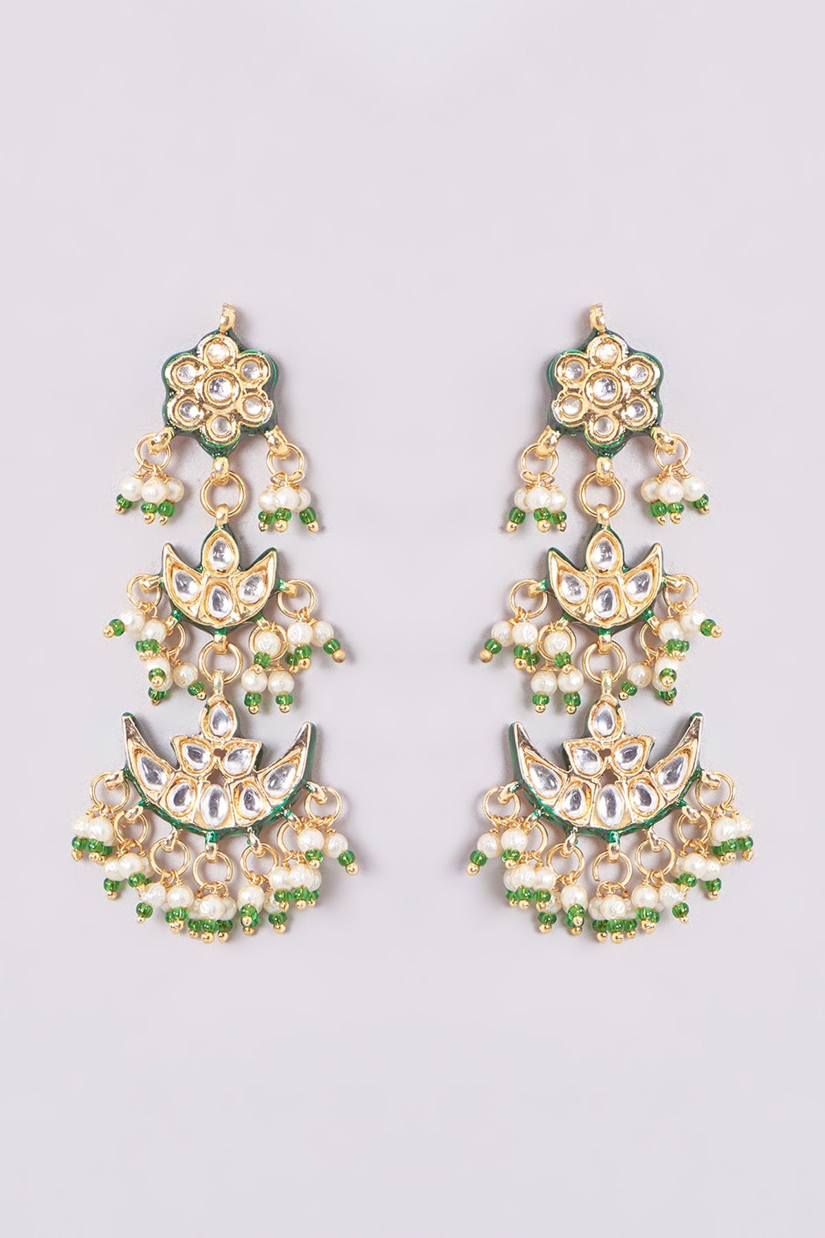 Gold Finish Kundan Polki & Pearl Necklace Set