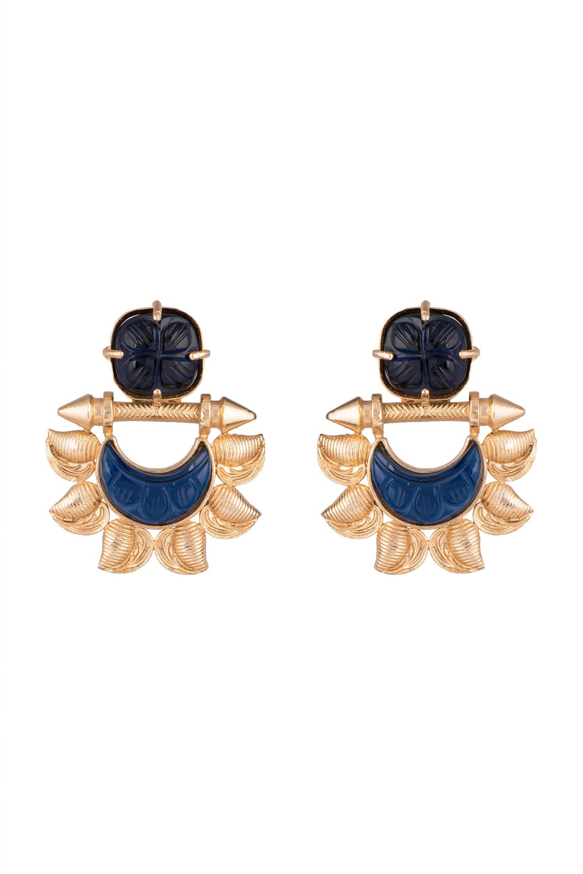 Gold Finish Blue Stone Earrings