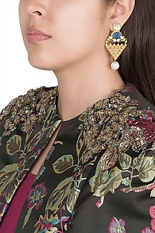 Gold Finish Kundan Polki & Pearl Earrings