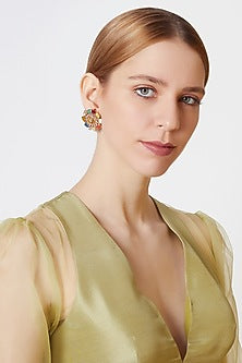 Gold Finish Navratna Stone Stud Earrings