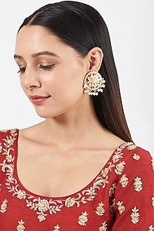 Gold Finish Beaded Stud Earrings