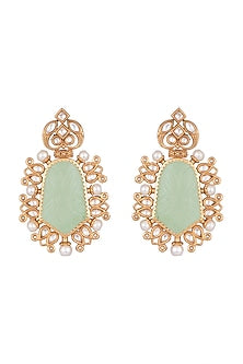 Gold Finish Kundan Polki & Grey Stone Earrings