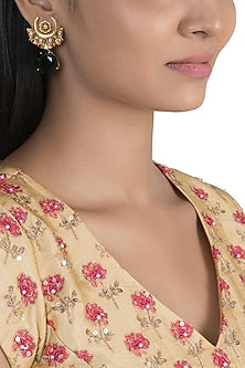 Gold Finish Faux Kundan Polki & Green Stone Earrings