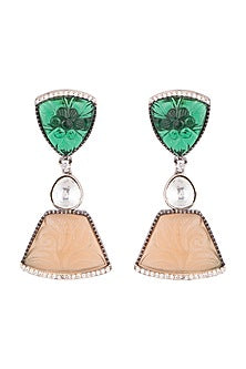 Black Rhodium Finish Zircon & Kundan Polki Earrings