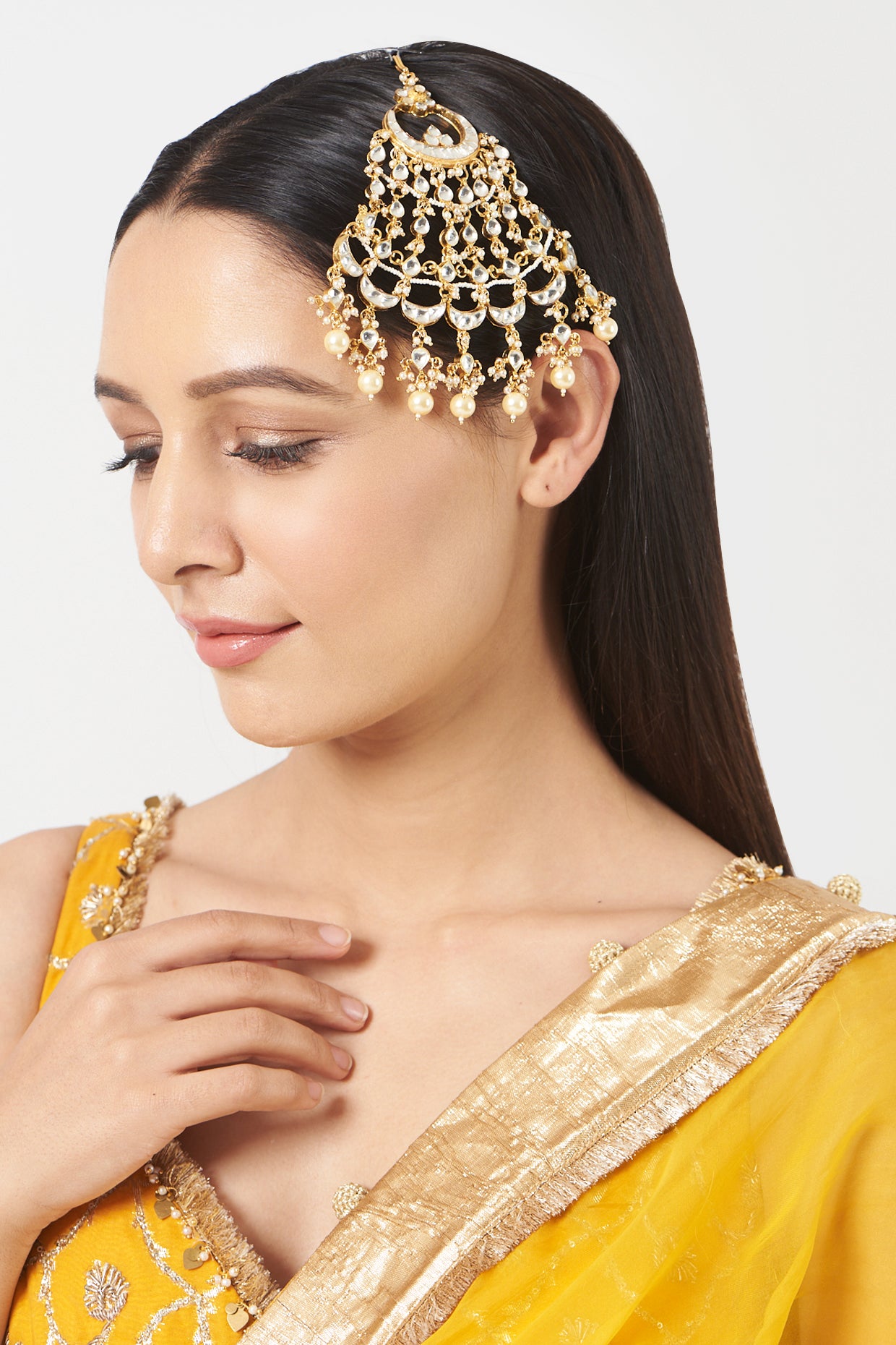 Gold Finish Kundan Polki & Pearl Pasa