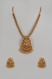 Gold Finish Kundan Polki Temple Long Necklace Set
