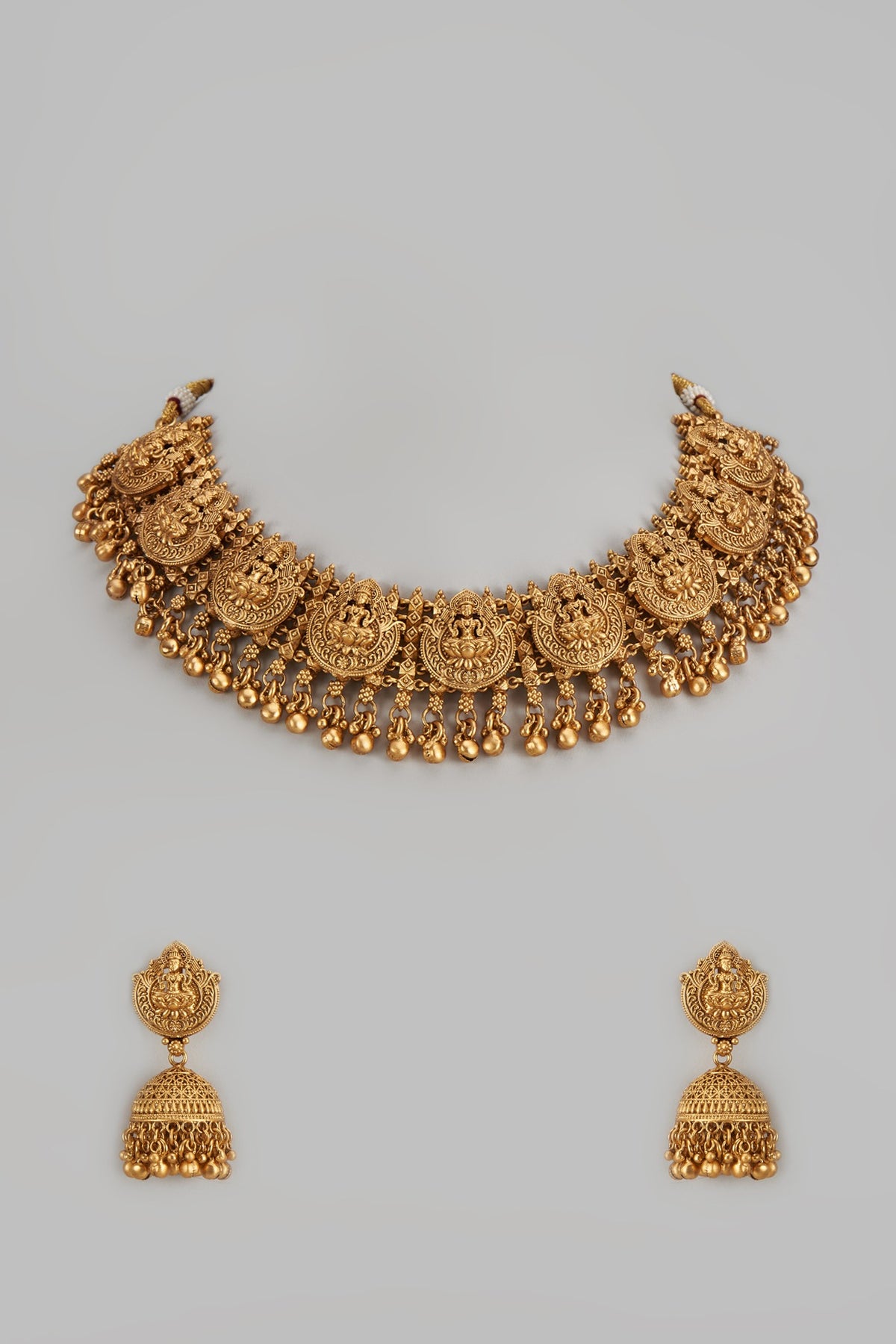 Gold Finish Kundan Polki Temple Necklace Set
