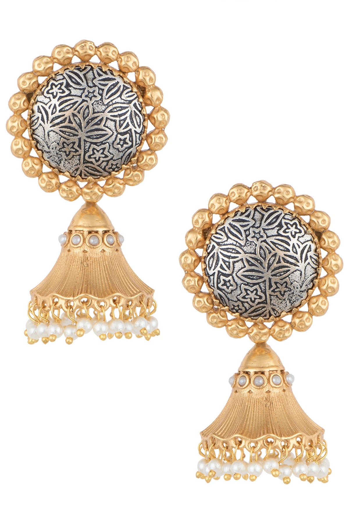 Two-Tone Finish Pearl Earrings