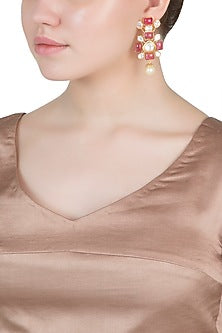 Gold Finish Ruby Stone & Kundan Polki Earrings