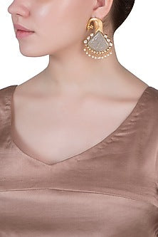 Gold Finish Blue Stone Peacock Earrings