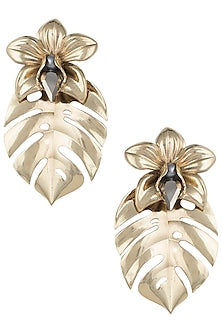 Gold plated orchid leaf earrings