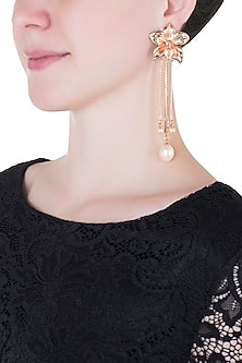 Rose gold plated orchid long earrings