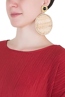 Beige round cane earrings