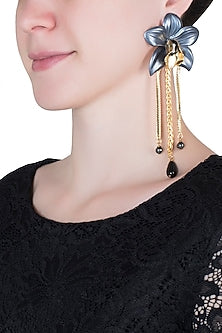 Gold plated grey orchid earrings