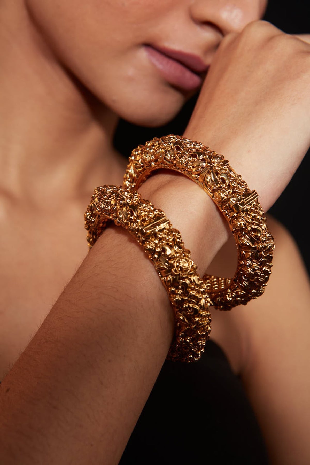 Gold Finish Textured Bangles (Set Of 2)