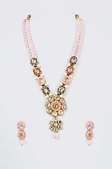 Gold Finish Kundan Polki & Pearl Handcrafted Mala Set