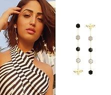 Gold Plated Black Onyx and Mother Of Pearl Beeline Earrings