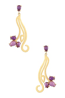 Gold Plated Amethyst and Phosphosiderite Statement Earrings