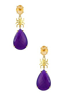 Gold Plated Purple Onyx and Citrine Stone Statement Earrings