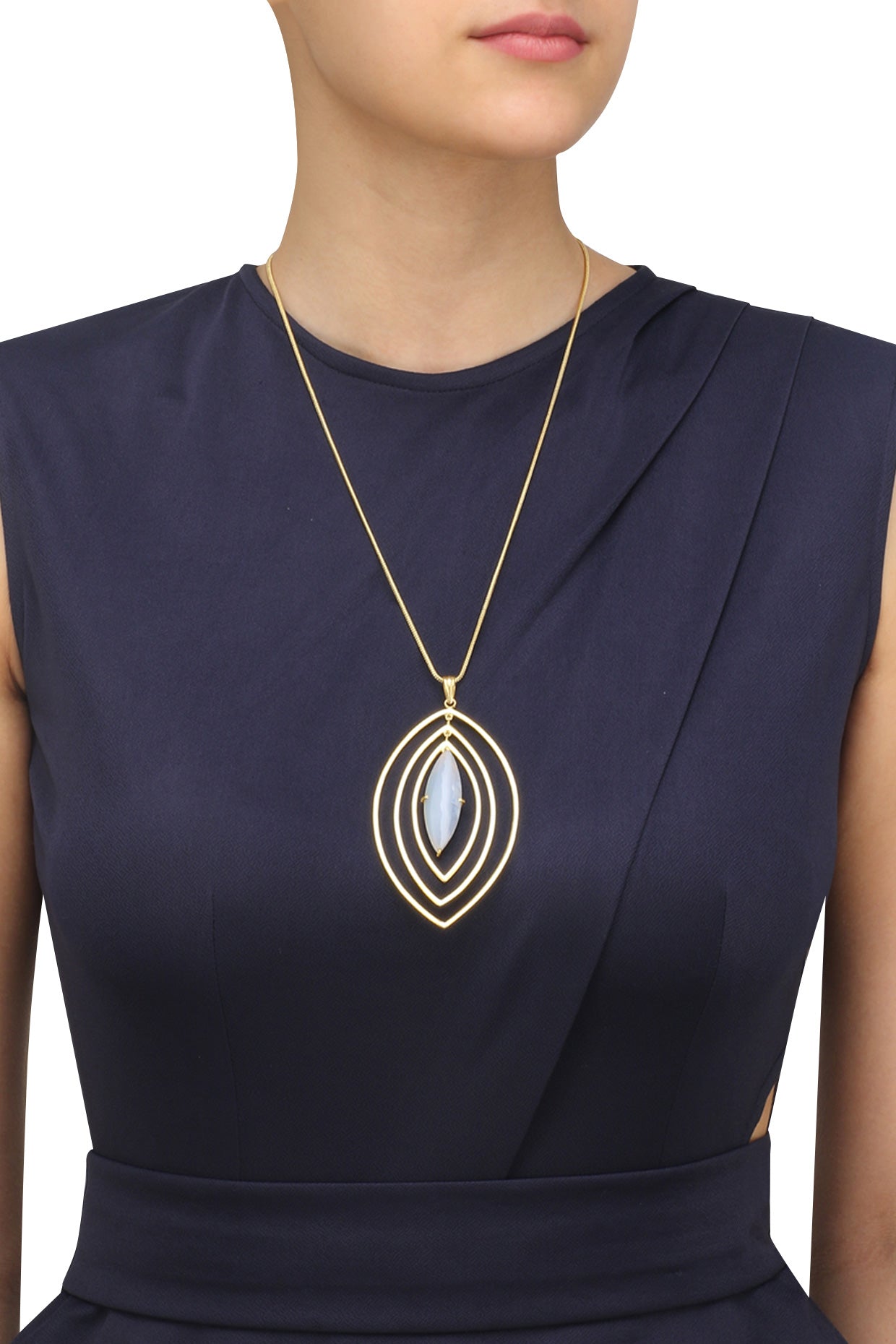 Gold Plated Chalcedony Stone Pendant Necklace