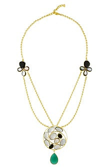 Gold Plated Rani's Black and Green Onyx Long Necklace