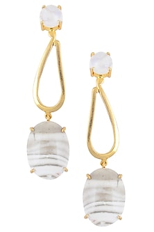 Gold Plated Rainbow Moonstones and Flinstone Earrings
