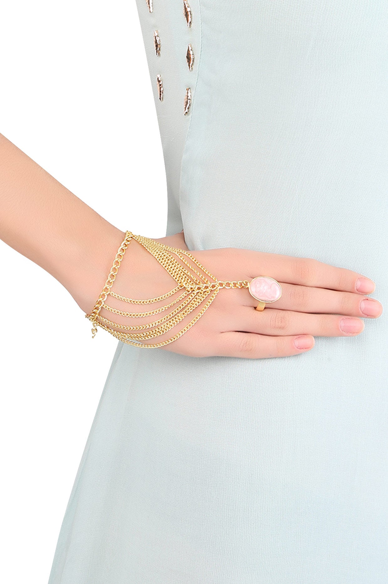 Gold Plated Rhodochrosite Stone Statement Hand Harness/ Haathphool