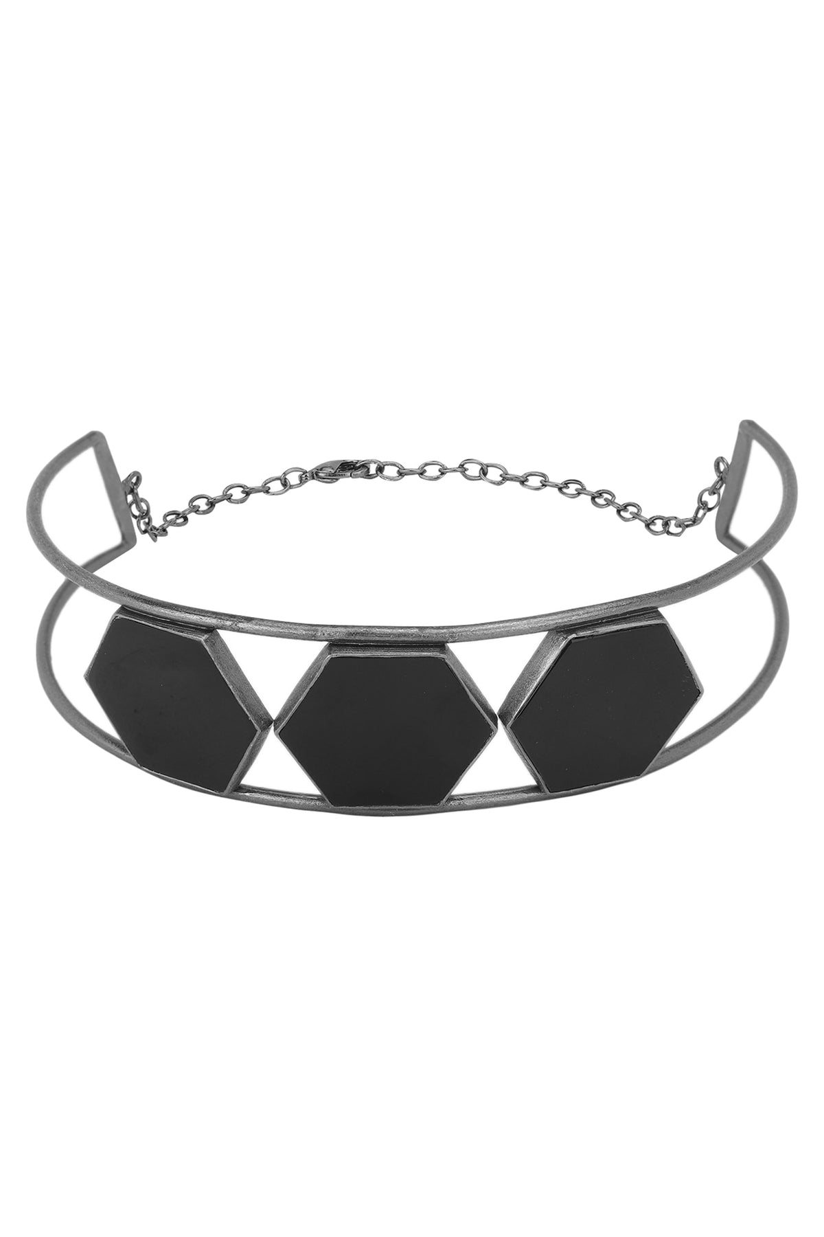 Gunmetal Plated Black Onyx Choker Necklace