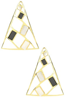 Gold Plated Mother Of Pearl and Black Onyx Earrings