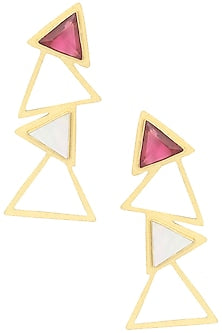 Gold Plated Mother Of Pearl and Pink Quartz Long Earrings