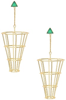 Gold Plated Green Onyx Dangler Earrings