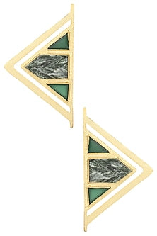 Gold Plated Green Onyx and Serphanite Stone Earrings
