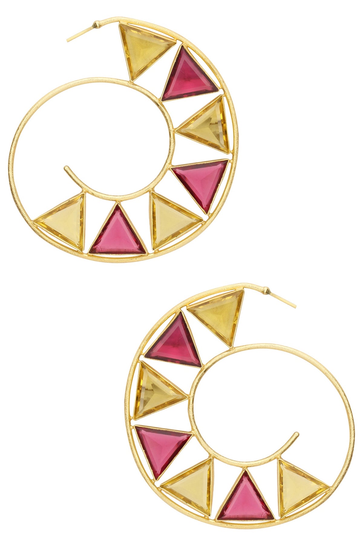 Gold Plated Pink Quartz and Citrine Hoop Earrings