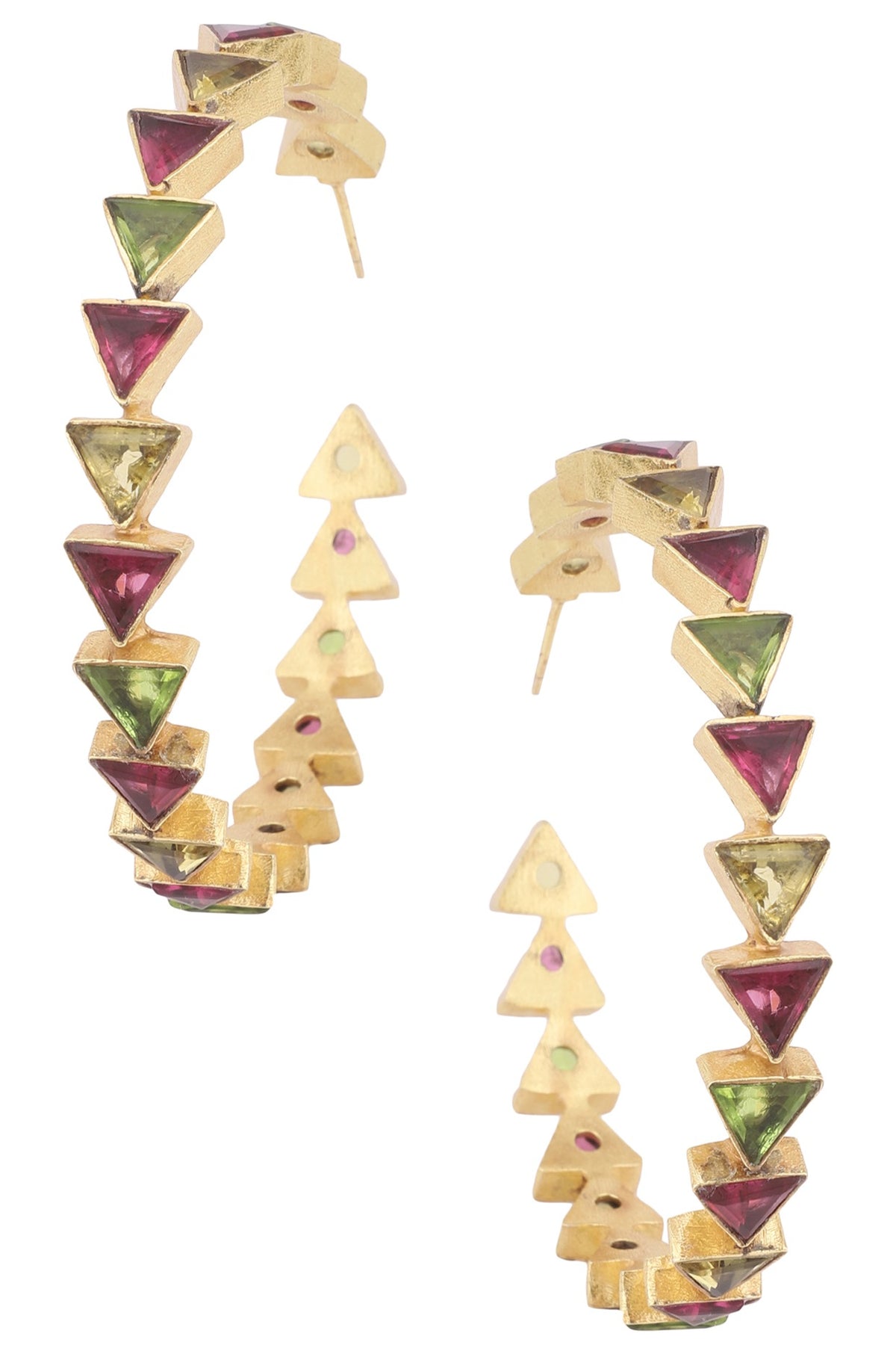 Gold Plated Multi-Coloured Stone Hoop Earrings