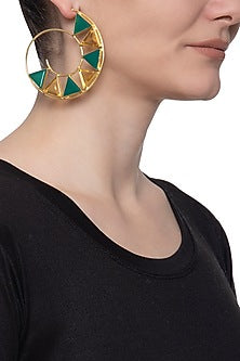 Gold plated green onyx and citrine stone hoop earrings