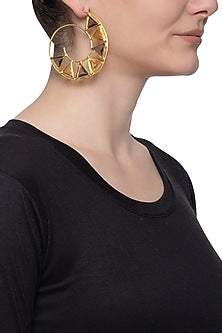 Gold plated smokey quartz and citrine stone hoop earrings
