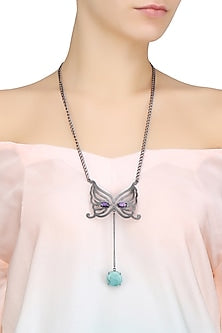 Black Plated Amethyst and Turquoise Mask Pendant Necklace