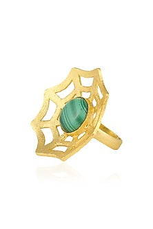 Gold Plated Malachite Semiprecious Stone Statement Spider Ring