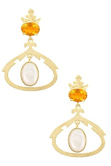 Gold Plated Empress's Citrine and Mother Of Pearls Earrings