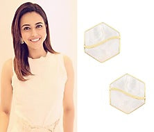 Gold Finish White Mother Of Pearl Hexagon Earrings