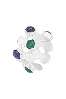 Silver Finish Lapis and Green Onyx Ring